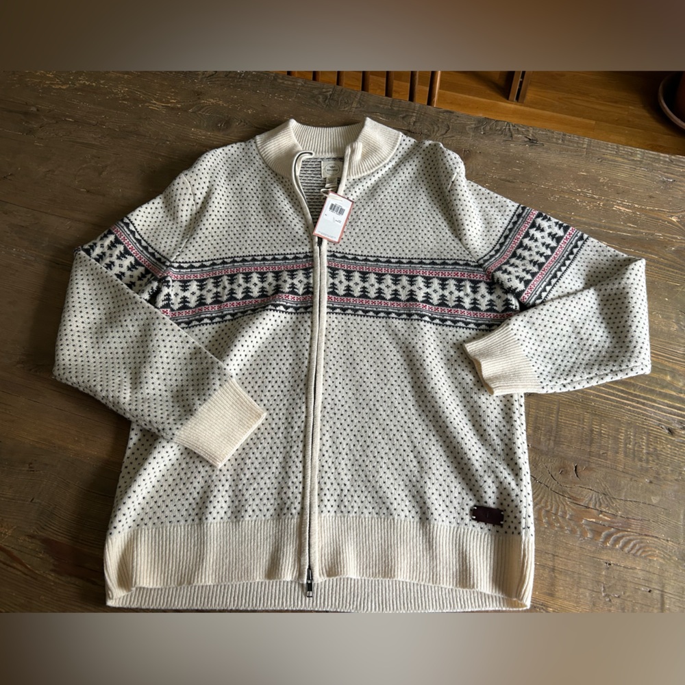 Dockers Cream Fair Isle Zip-Up Sweater with Black & Pink Accents